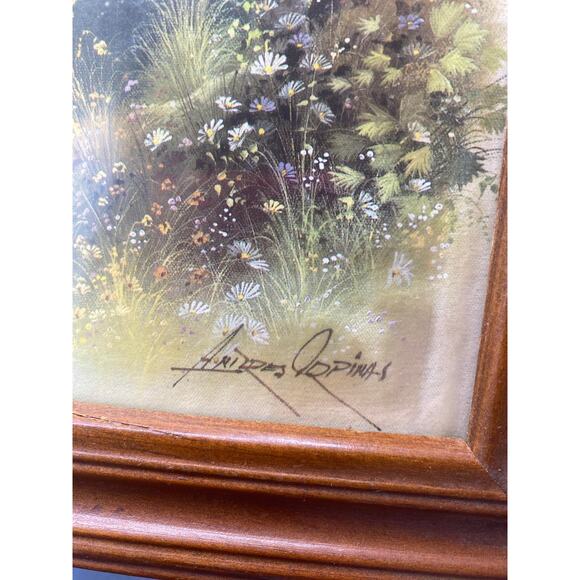 Vintage Andres Orpinas Wooden Framed & Matted Art Print Church Lake Duck signed - Picture 3 of 4